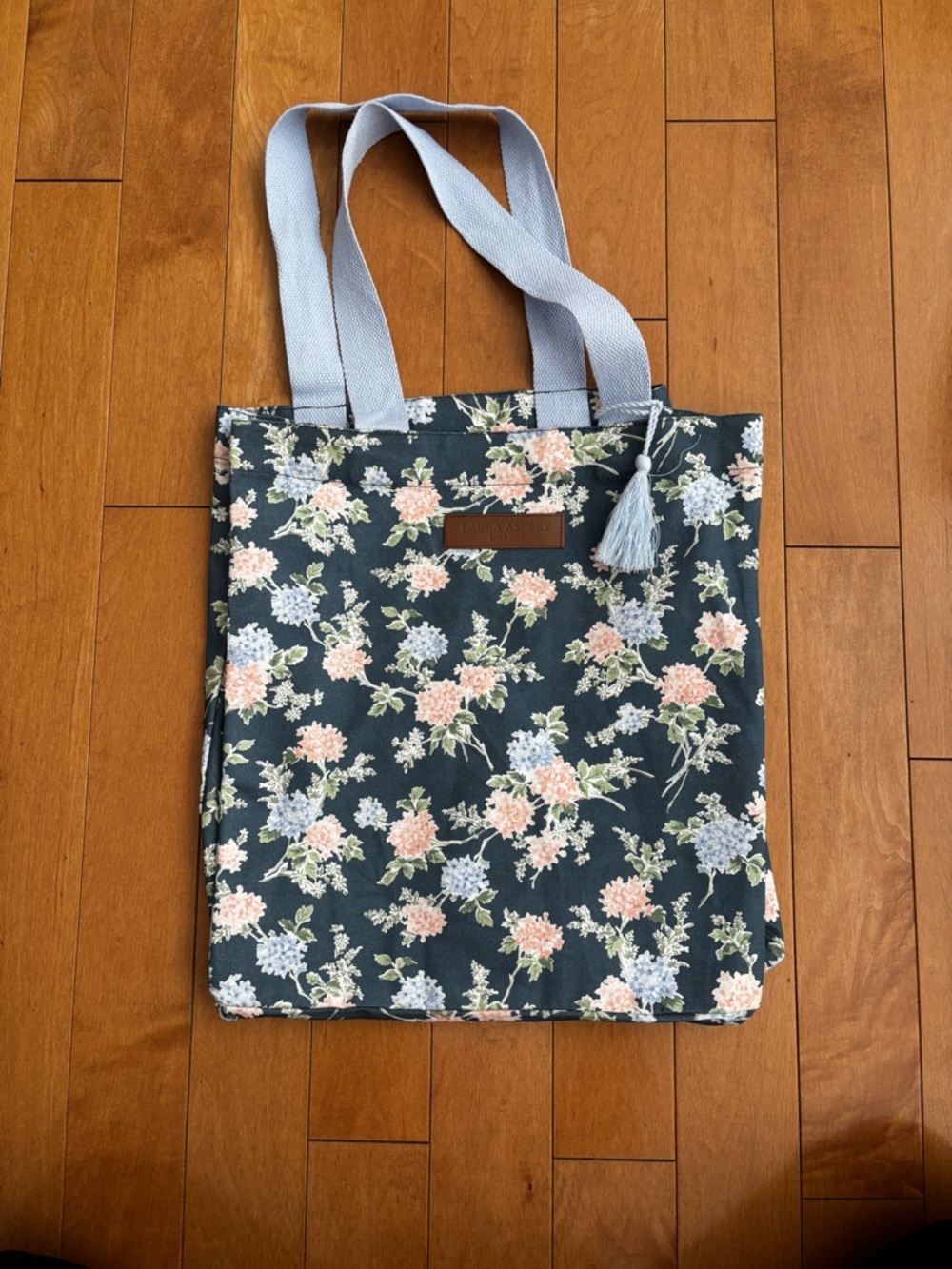Laura Ashley Navy Floral Tote with Light Blue Straps